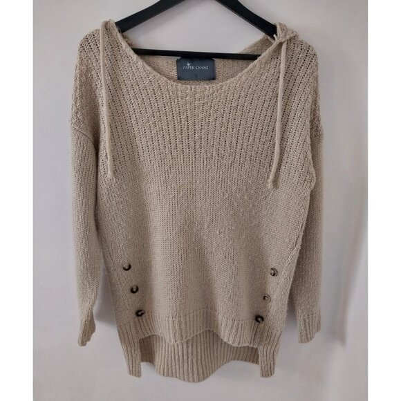 Paper Crane Tan Hooded Oversized Knit Long Sleeve Sweater Shirt Sz S/M - Picture 2 of 9
